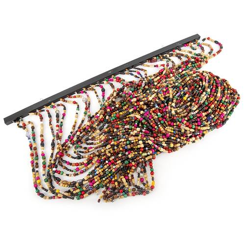 1pc Chinese-Style Vintage -Color Wooden Bead Door Curtain a Pendant And Retro Atmosphere. The Living Room/Entrance Partition Decoration Features a Colorful Mixed Weaving with a Mottled Texture