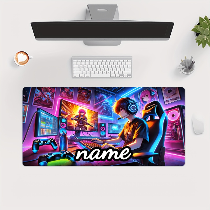 TEMU Cadeaux Personnalisés 1 pièce Tapis de Bureau Personnalisé - Tapis de Souris de Jeu Anime avec Néon pour Joueurs sur Ordinateur | Accessoires de