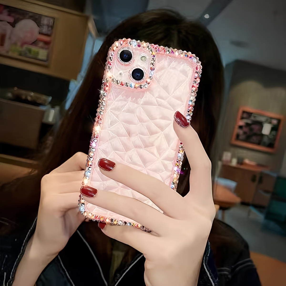 Fashionable And Sparkling Glass Crystal Color Transparent Diamond Pattern Design Phone Protective Case Suitable for Iphone 16 Promax Shock-Absorbing And Bendable Soft Phone