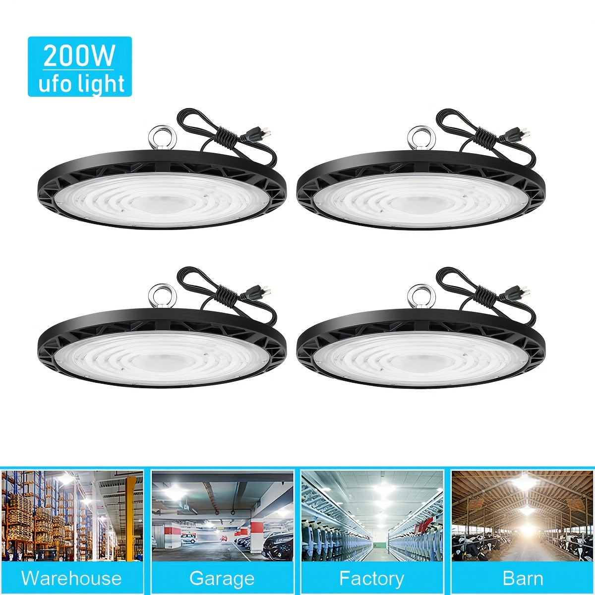 

4 Pack 200w Ufo Led High , 90-277v, 200 , Led Commercial Lighting Fixtures, For Industrial Warehouse Workshop Garage Shop Factory Office, Cold White 6000k