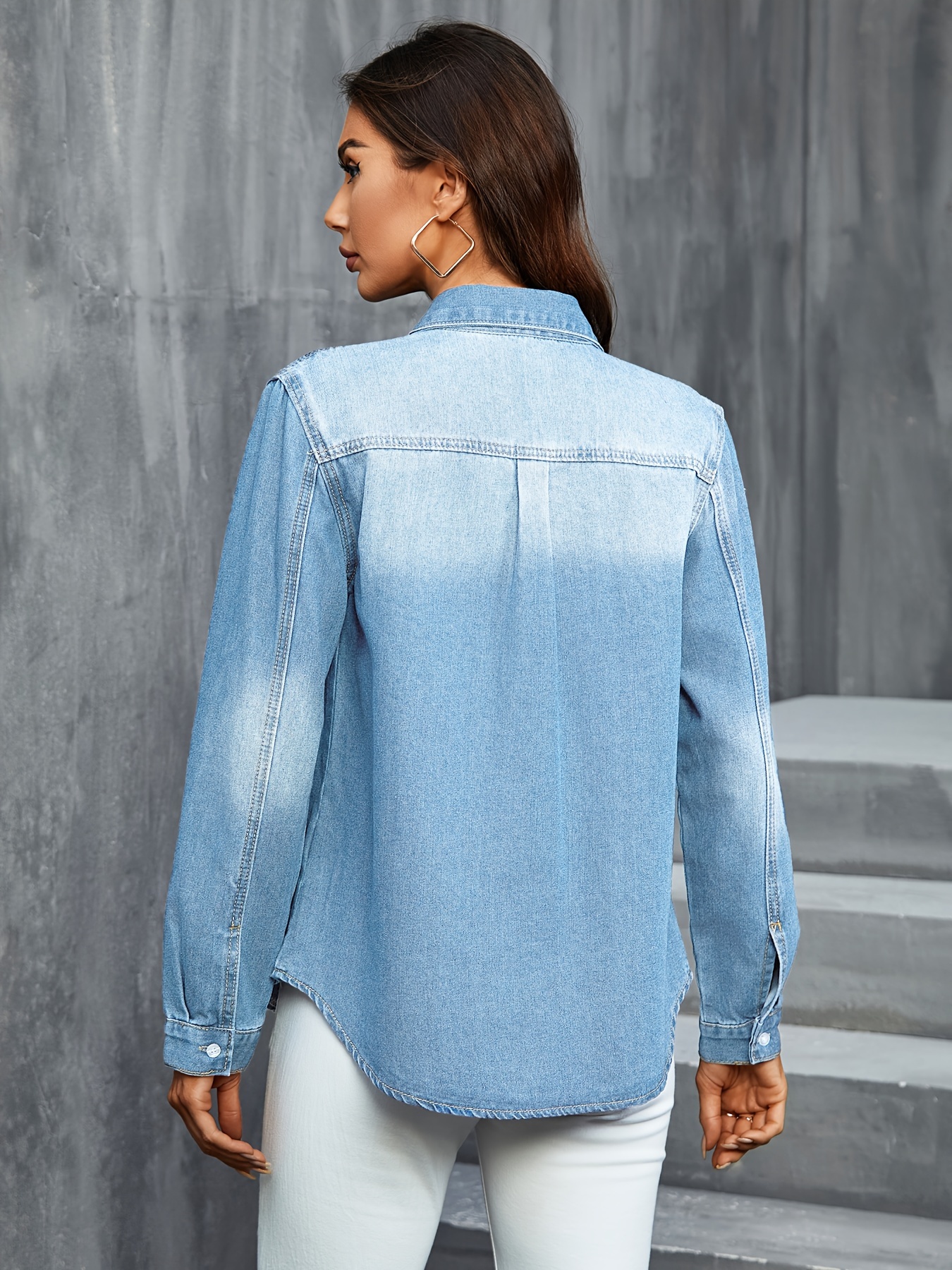 camicia elegante in denim a maniche lunghe donna camicetta Temu