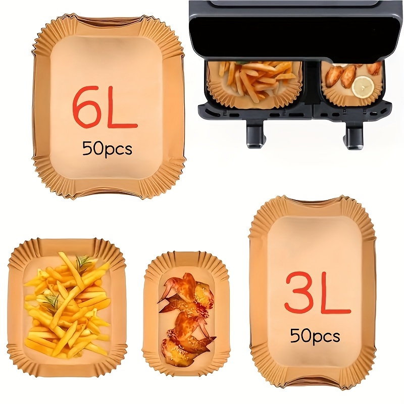 Image of 6l-50-pcs + 3l-50-pcs New Disposable Silicone Oil Baking Paper For Air Fryers, Suitable For Dual Basket Air Fryers With 9l Capacity Na350/00, Air Fryer Paper