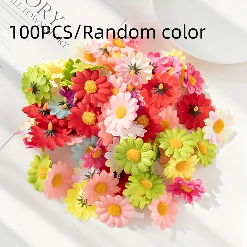 TEMU 50/100pcs Random Color Artificial Daisy Flower Heads, Fabric Daisy Flowers, Artificial Daisy Crafts For Wedding Decorations, Diy Wreaths,