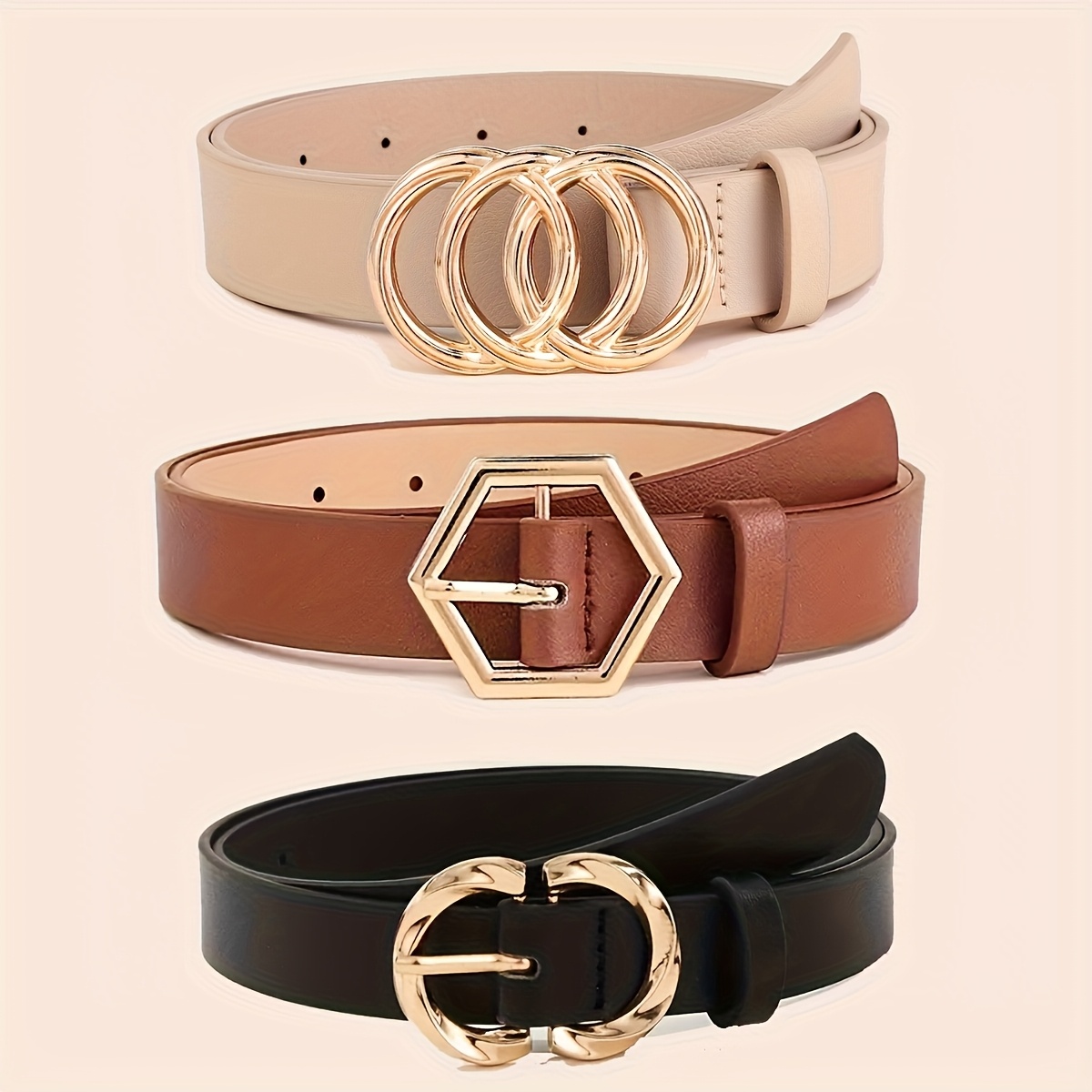 Three-Pack Golden Buckle Decorative Trendy Women's Belts