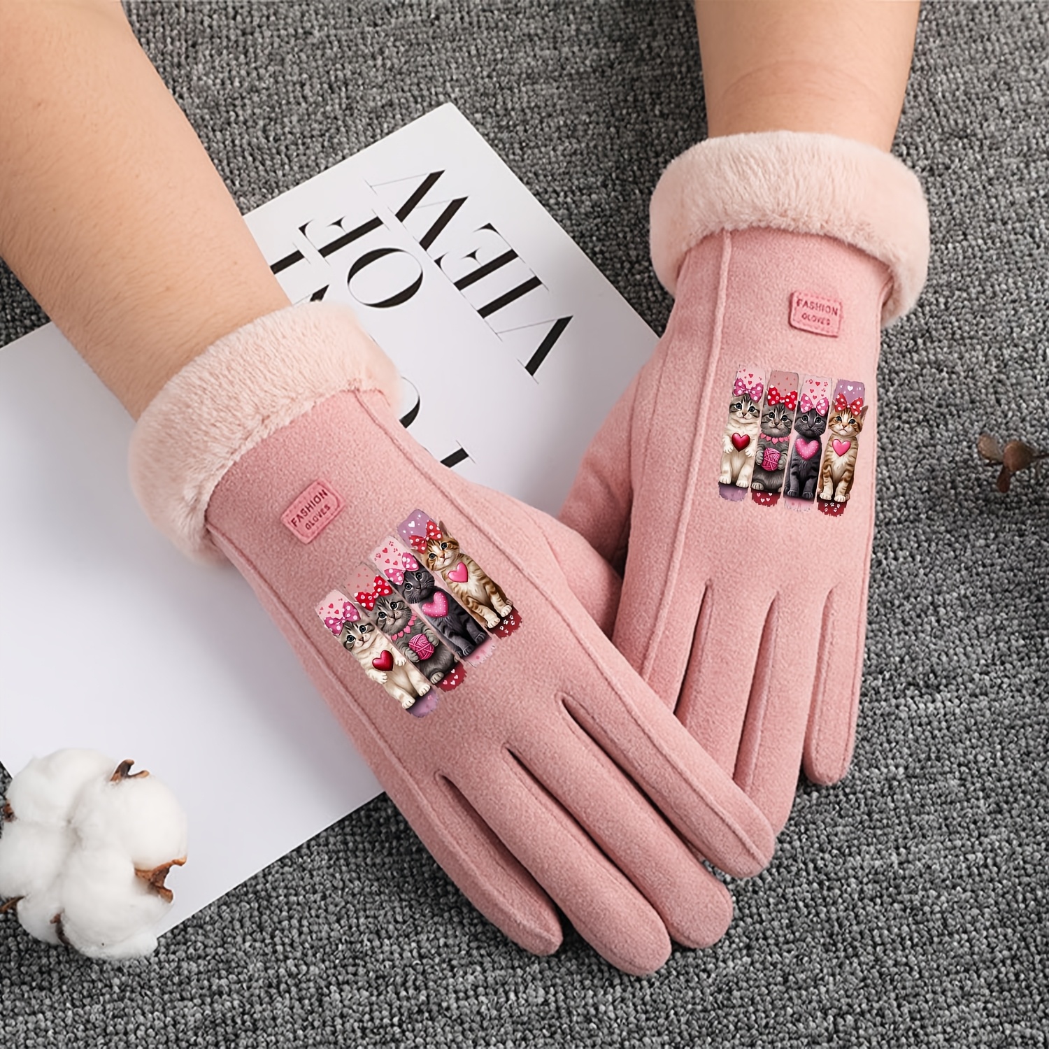 Women's German Fingerless Gloves with Cat Theme
