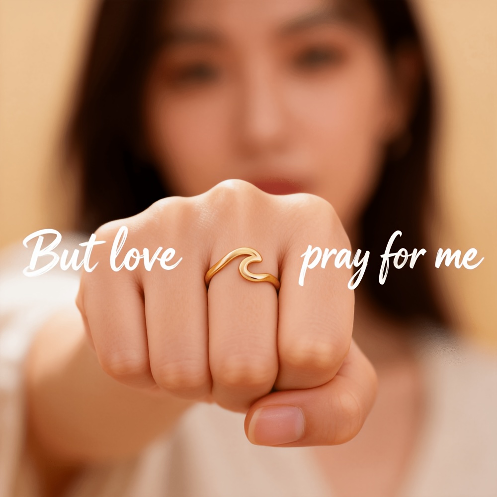 Hypoallergenic Golden Stainless Steel Open Ring with Wavy Curve
