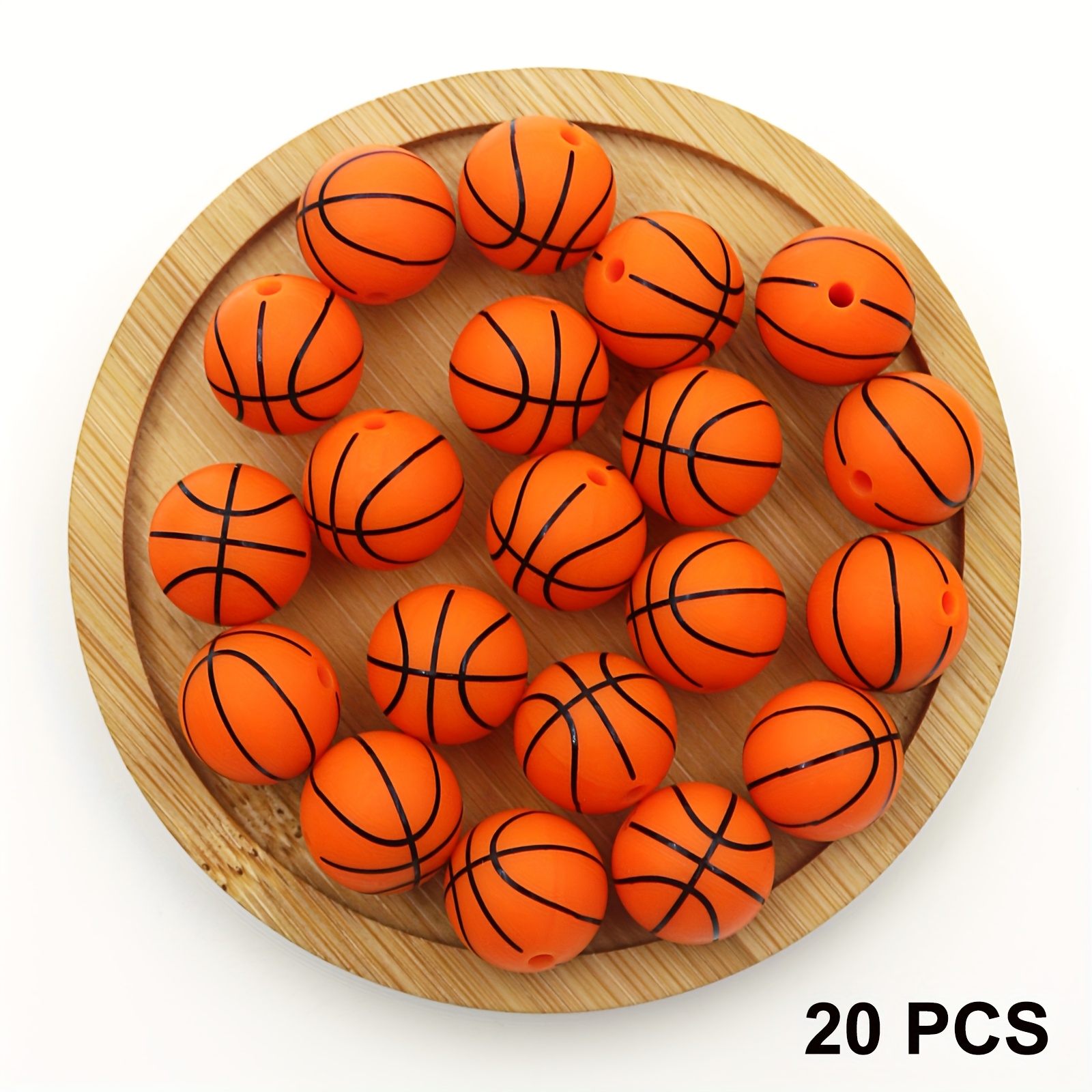 Image of 10/20pcs Ball Silicone Beads Basketball Beads Sports Round Ball Basketball Silicone Beads For Jewelry Making Supplies Additions Pens Necklace Bracelet Crafting Beginners