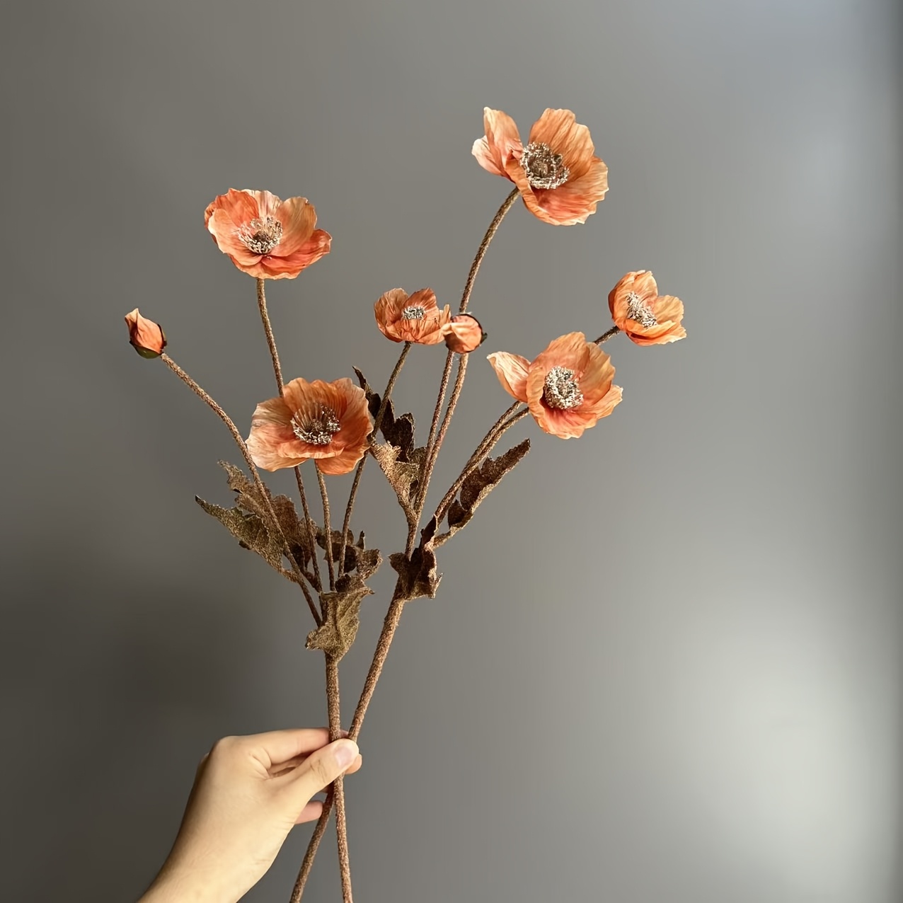 TEMU 2pcs High-quality Artificial Autumn-colored Poppies, 60cm, Featuring A Unique Flocking . Suitable For Home Decor, Indoor And Outdoor Decoration,