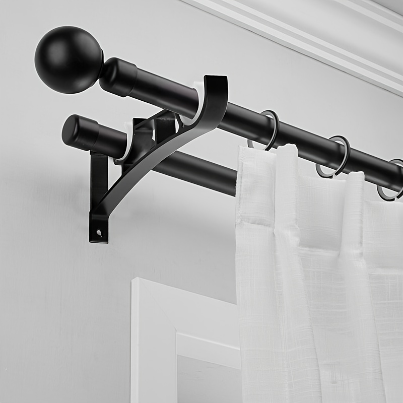 

2pcs Curtain Rod Brackets Double Curtain Rod Holder Hooks Metal Curtain Rod Support Black Heavy Duty Curtain Pole Bracket Holders With 4 Pcs Screw For Curtain Poles Wall Clothes Rod, Hold Up To 50kg