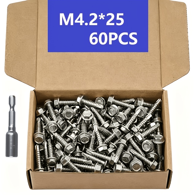 TEMU 410 Stainless Steel Self-tapping Screws, Hex Self-drilling Screws, Self-tapping Screws, Used For Metal Sheets And Furniture Repair. With A