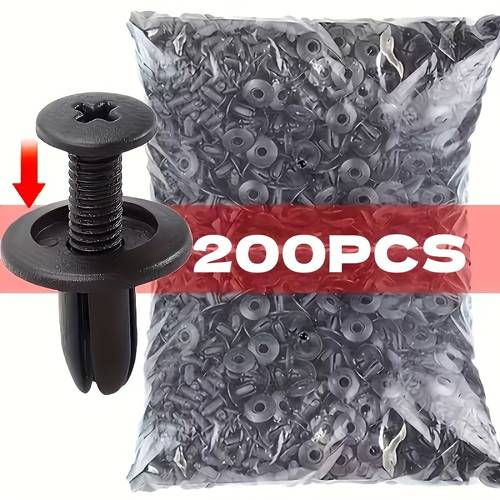 200pcs 8mm car plastic rivet fasteners suitable for door trim fixing black simple practical essential accessories fender bumper edge trim clips car bumper rivets car interior accessories trim clips modern auto parts fasteners