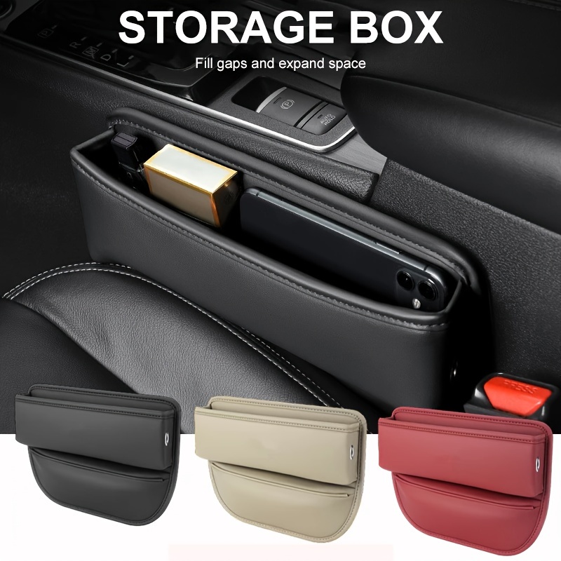 

Premium Faux Leather Car Seat Gap Organizer - Multifunctional Storage Box For Phones, Glasses, Keys & Cards