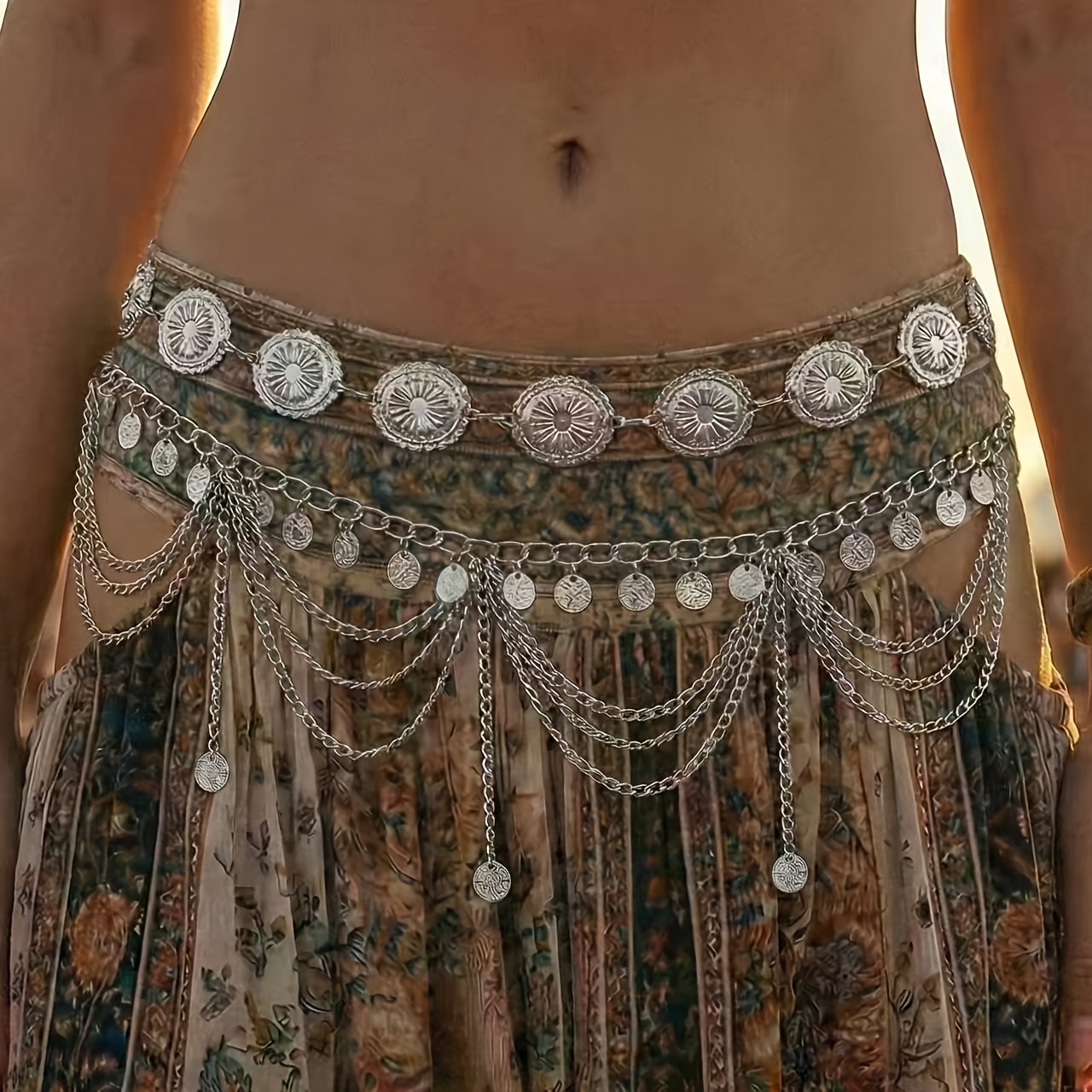 TEMU Ethnic Style Round Plate Light Belt Retro Elegant Easy Hollow Decorative Belt