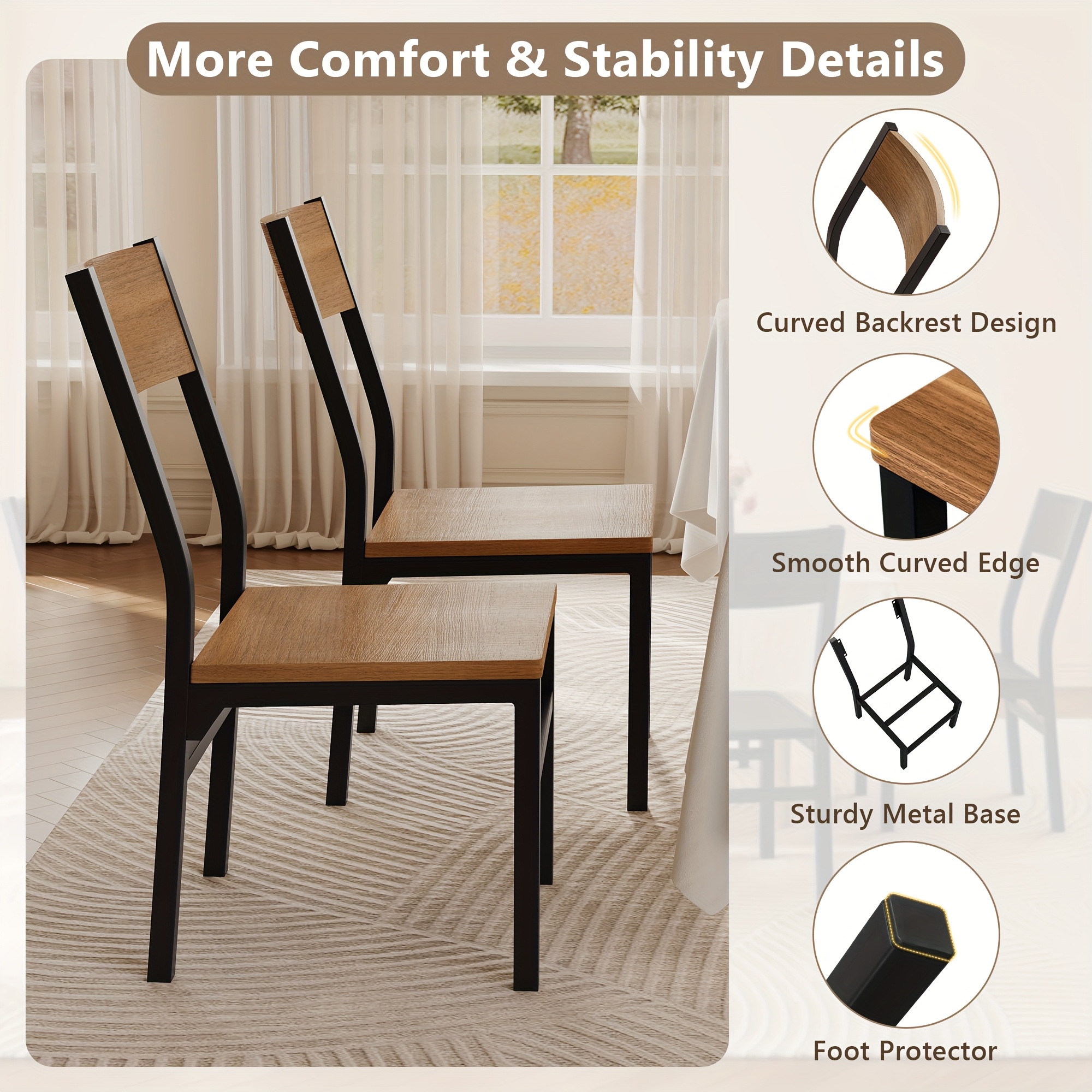 6pcs Modern Dining Chairs Modern Mid-Century Style Dining Room Decorative Chairs, Comfortable Side Seats Without Armrests, MDF Wood Planks with Metal Legs Design, Suitable for Home Kitchen, Bedroom, Living Room, Guest Dining Room
