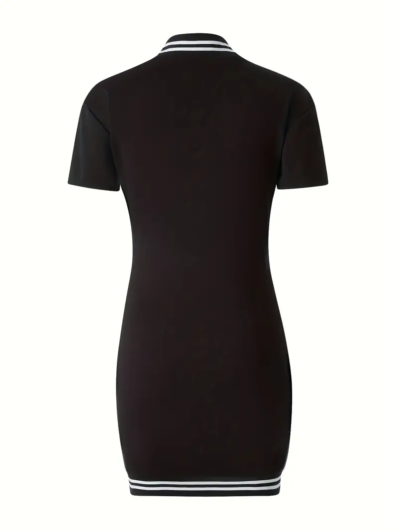 baseball bodycon dress 2024 Summer Women's B Baseball dress - Short Sleeve, Single Breasted, Embroidered Midi Style