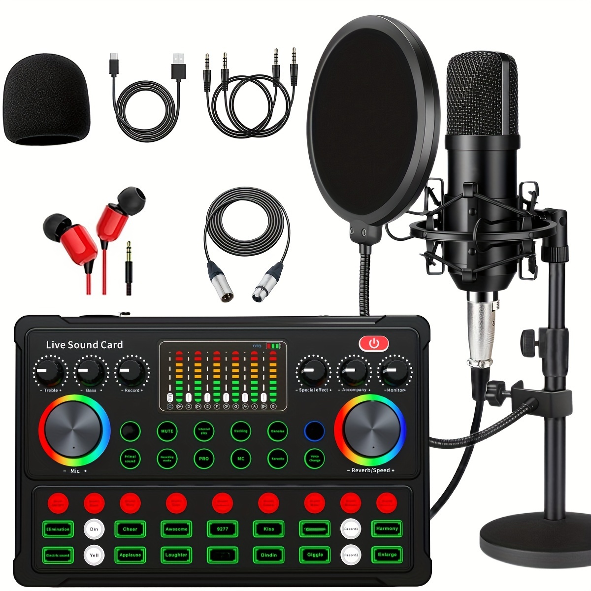 

Podcast Equipment Bundle, Wired Microphone, Sound Card With Podcast Microphone, Audio Interface For Music Recording Karaoke Singing