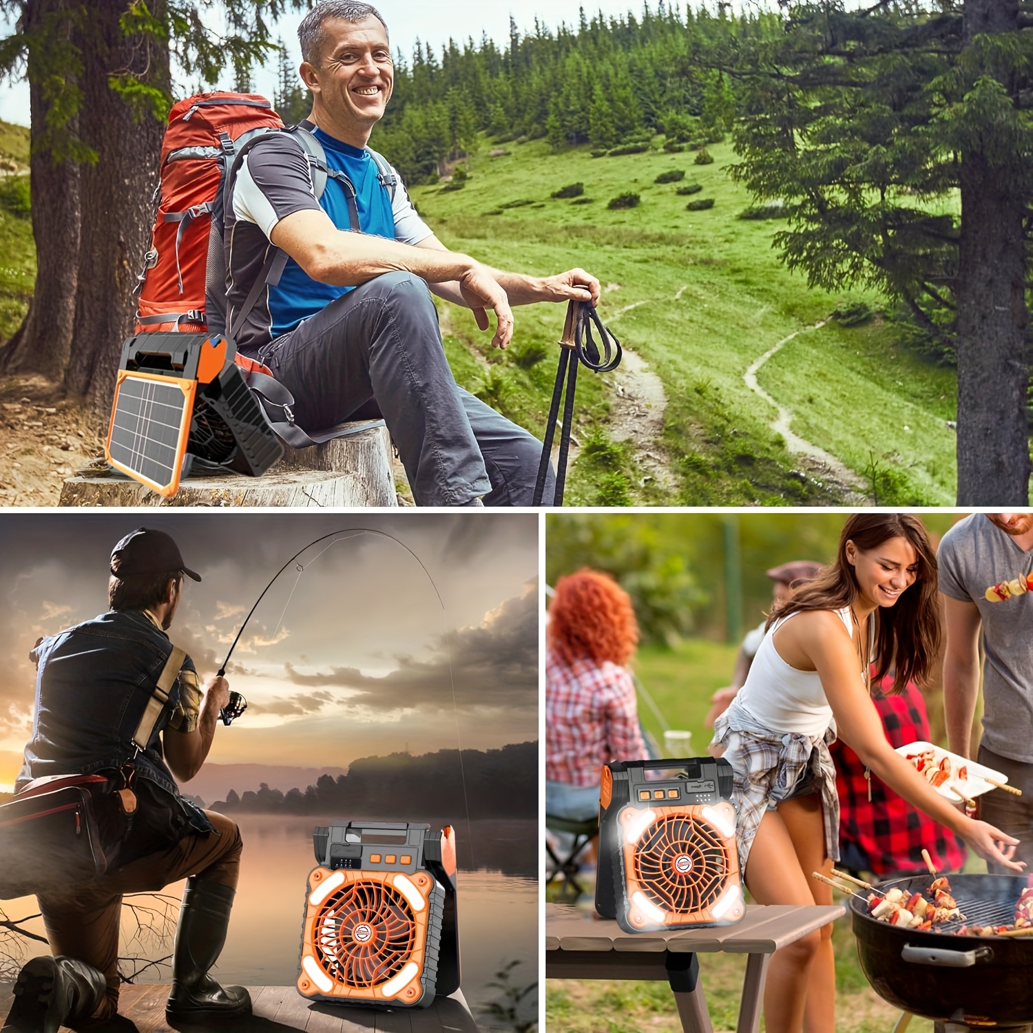 outdoor camping fan portable solar powered dual use fan with led light suitable for camping tents rvs fishing and lighting Product details 4
