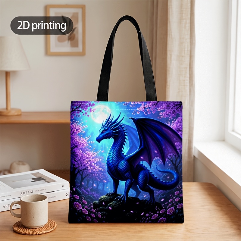 TEMU 2d Flat Crossbody And Handbag For Men And Women, Blue Dragon Purple Cherry Print, Versatile Crossbody & Tote Bag, Casual Daily Use For Men And