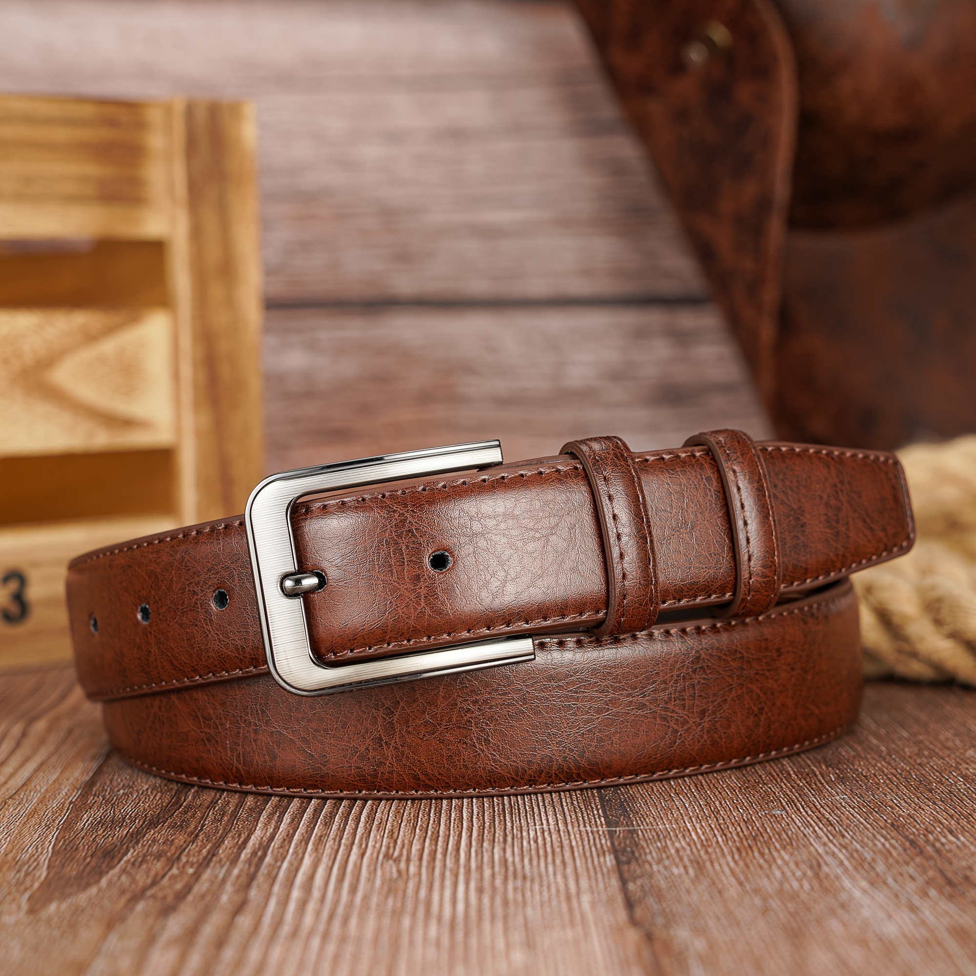 TEMU Men's Business Casual Faux Leather Belt With A Pin