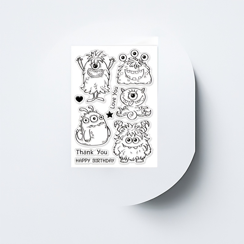 

1pc Clear Monster Silicone Stamp Set For Diy Scrapbooking, Card Making, Embossing Crafts, Pvc Transparent Birthday & Thank You Stamps For Album Decor And Painting Tools