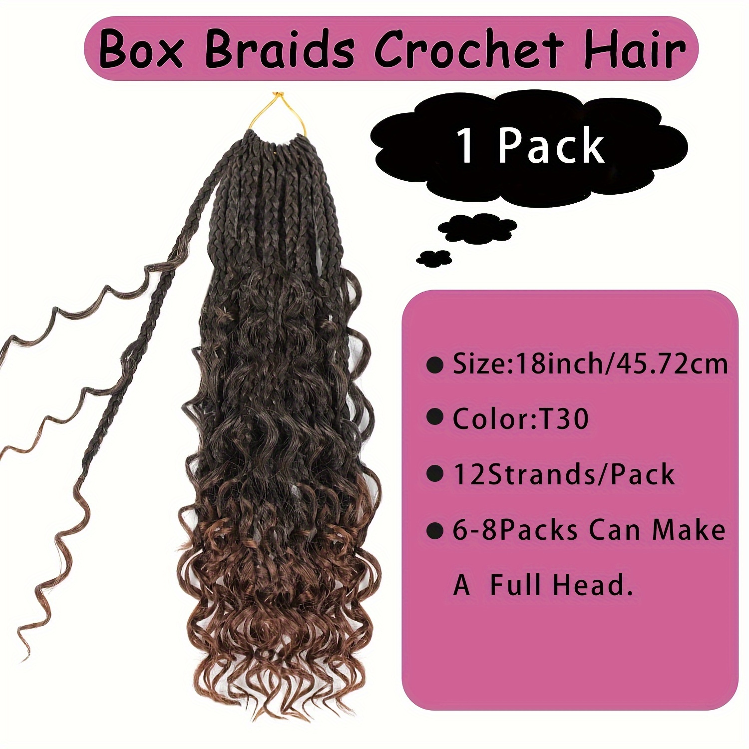 Goddess Box Braids Crochet Hair 10 Inch 8 Packs Pre-looped Bohemian Crochet  B