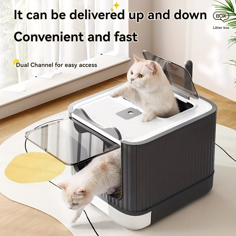 TEMU 1 pièce Litière pour chat extra large entièrement fermée, tiroir coulissant avec couvercle supérieur, à double porte, contrôle des odeurs et