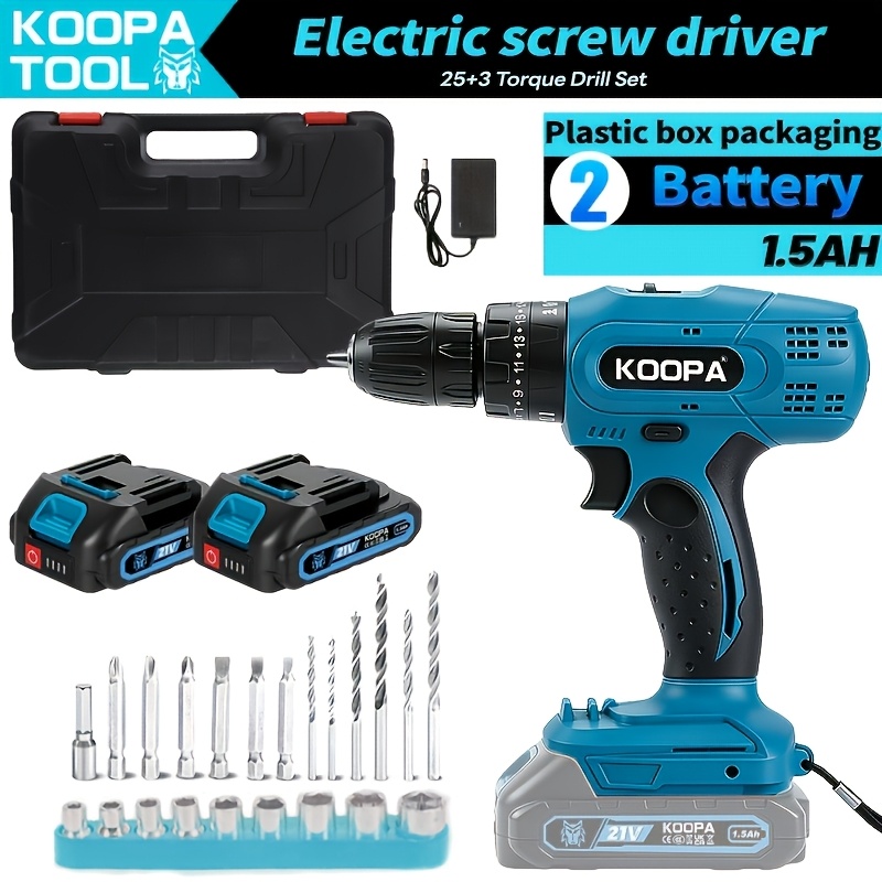 Koopa Tool Cordless Impact Drill, Two-, With A Of Accessories Combined With A Large-capacity Battery, Suitable For Multi-scene Drilling And Maintenance Work