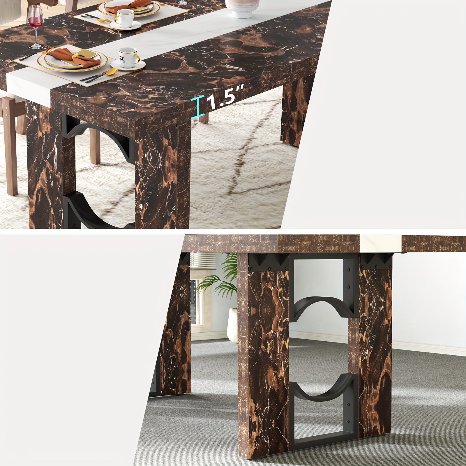 Modern Large Dining Table Suitable for 6-8 People - 71-Inch/6-Foot Rectangular Kitchen Table with Marble Tabletop, MDF &, Easy Assembly - Luxury Dinner Table for Family Meals & Entertaining