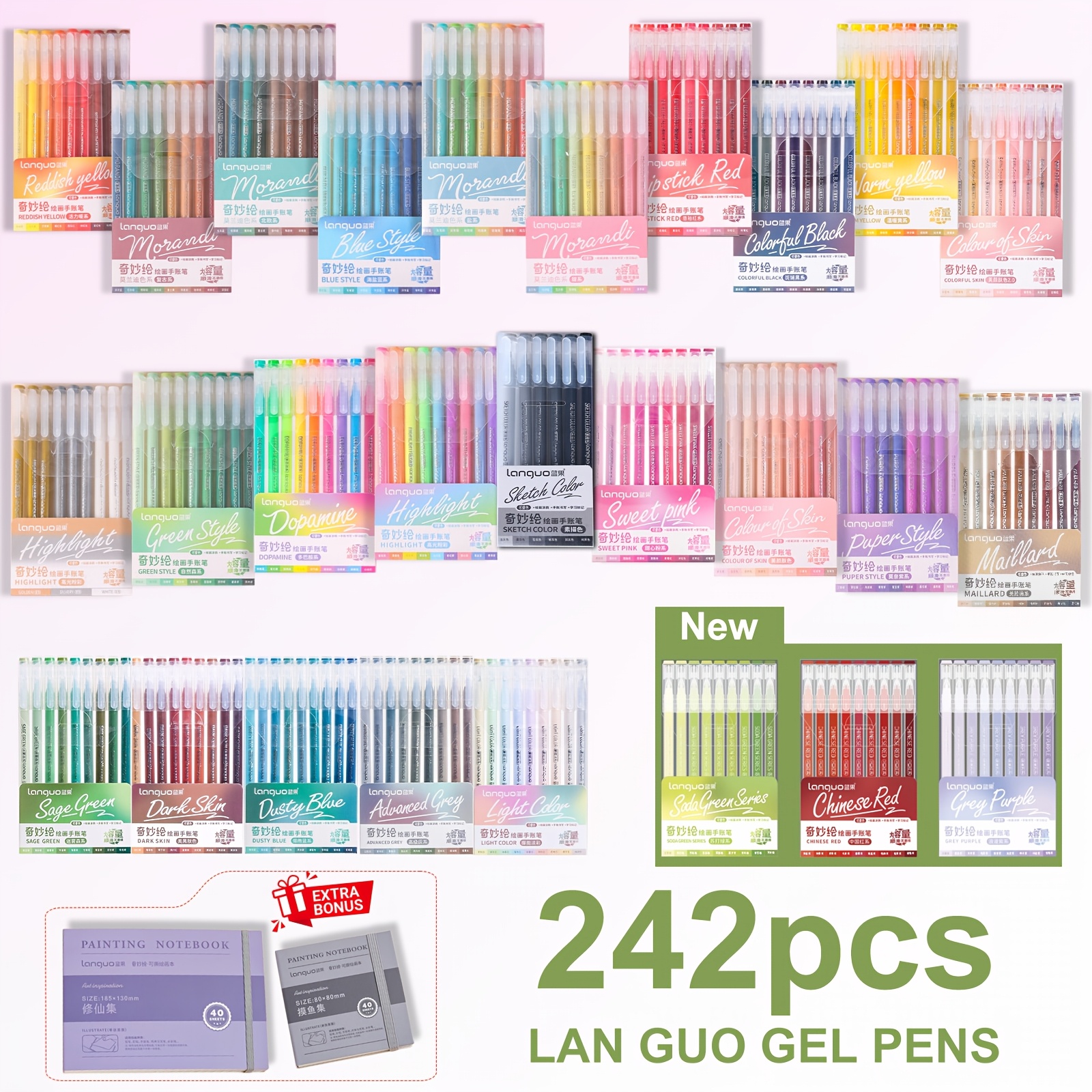 TEMU Languo 242pcs Journal Pen Gel Pen Set, Including 2 Notebooks, Suitable For Office, Marking, Financial Accounting, Smooth Writing, Suitable For