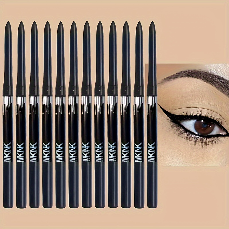TEMU 12pcs Set, Eyeliner Pencil, Smooth Eye Makeup, Long-lasting & Easy Coloring, Rotating Tip, Perfect For Precision Winged Liner & Dramatic Eye Looks