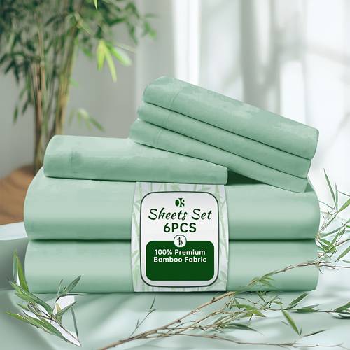 6pcs bamboo bed sheet set luxury silky breathable sheet set ultra soft sheet for hot sleepers deep pocket luxury shrink fade wrinkle resistant