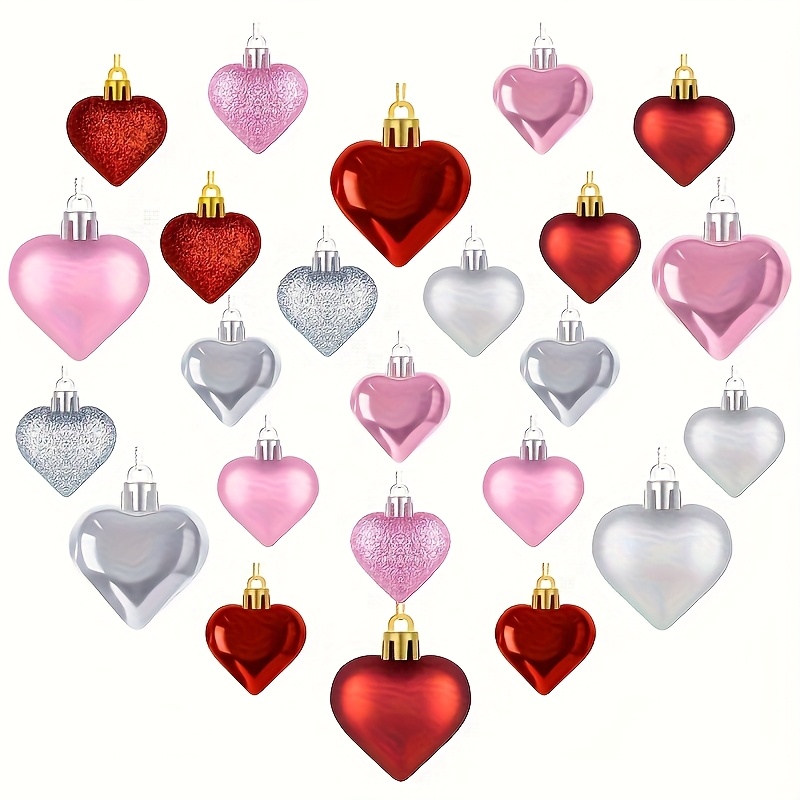 TEMU 12 Valentine's Day Heart-shaped Ornaments, , Pink And Silvery Heart-shaped Hanging Gadgets, Valentine's Day Heart-shaped Decorative Trees, Love