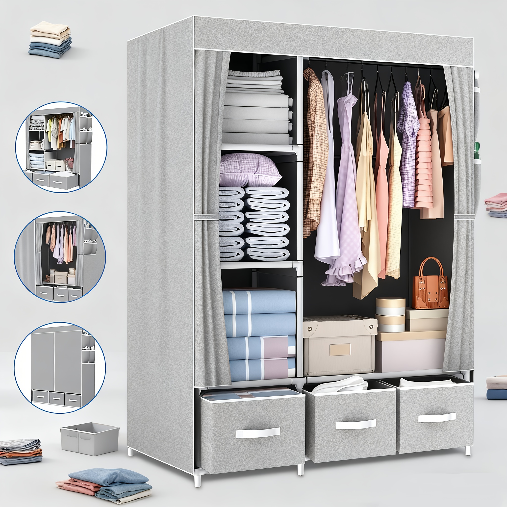 TEMU Portable Closet Storage Organizer Clothes Wardrobe Shoe Clothing Rack Shelf Dustproof Non-woven Fabric, Portable Closets
