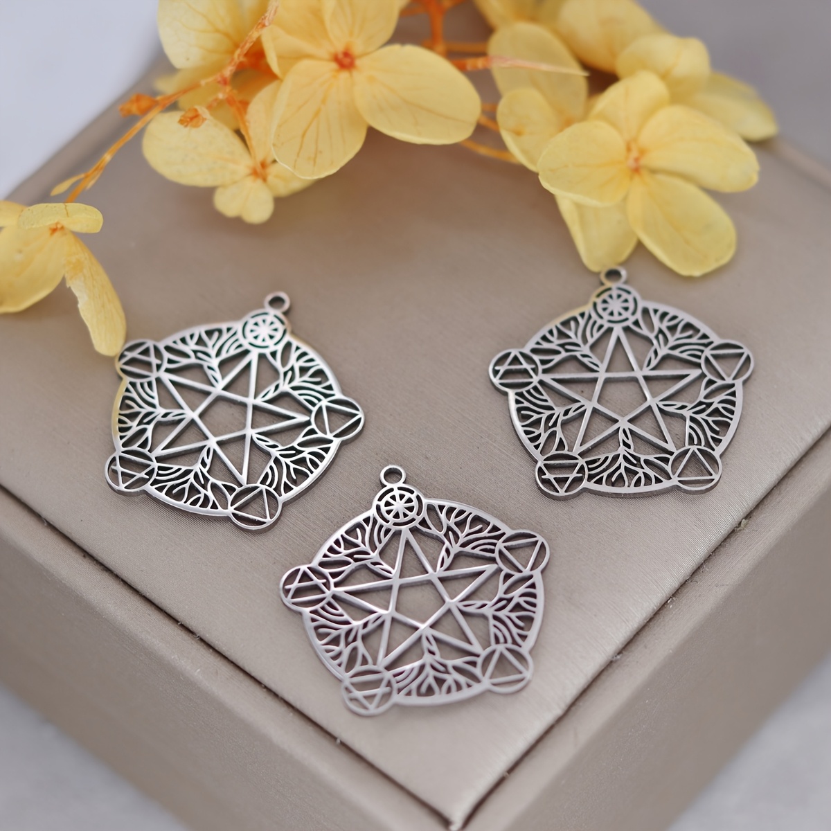 3pcs Wicca Pentagram Star Pendant Necklace | Stainless Steel Pagan Religious Amulet Charms For Jewelry Making