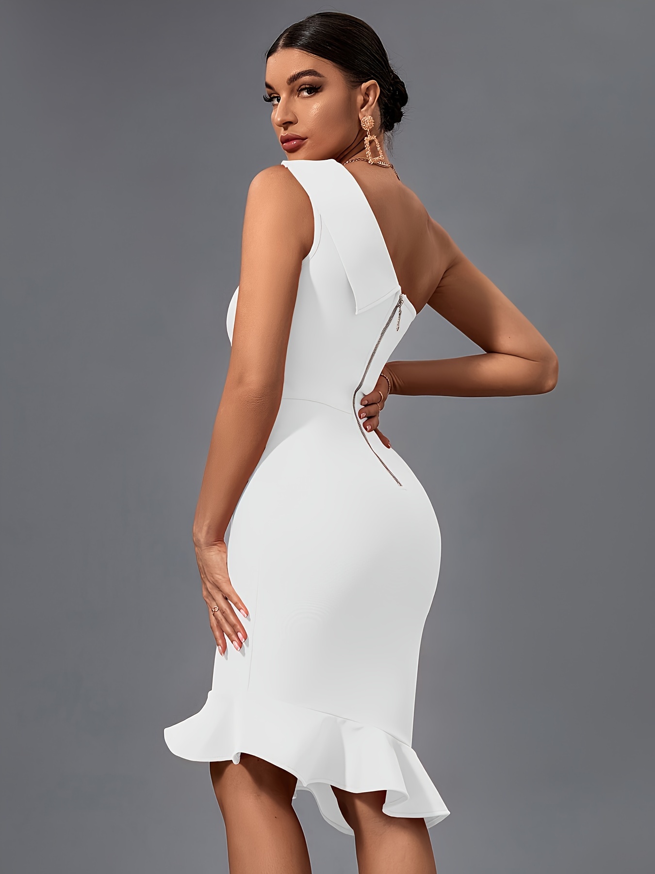 elegant one shoulder bodycon midi dress women - Temu
