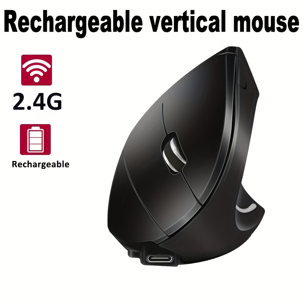 TEMU Right-handed Wireless Vertical Ergonomic Gaming Mouse Compatible For Xp, Rechargeable Optical Mouse With Type, Optical Tracking Suitable For Laptop, Desktop Computer, Pc, For Office & Gaming