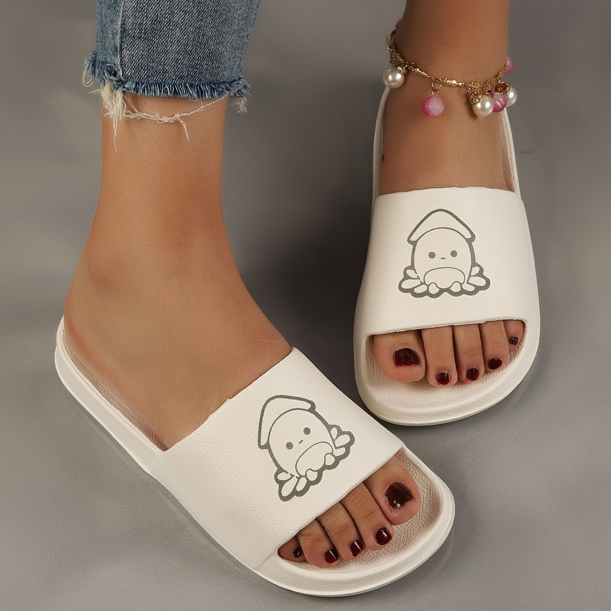 

Women's Cute Cartoon Pattern Slides, Casual Open Toe Soft Sole Shoes, Lightweight Slip On Beach Slides