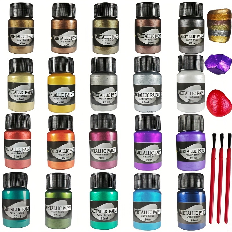 

Professional 20-color Metallic Acrylic Paint Set - Non-toxic, Vibrant Pigments For Artists & Hobbyists - Ideal For Rocks, Leather, Ceramics, Glass & Textiles, 20ml Each