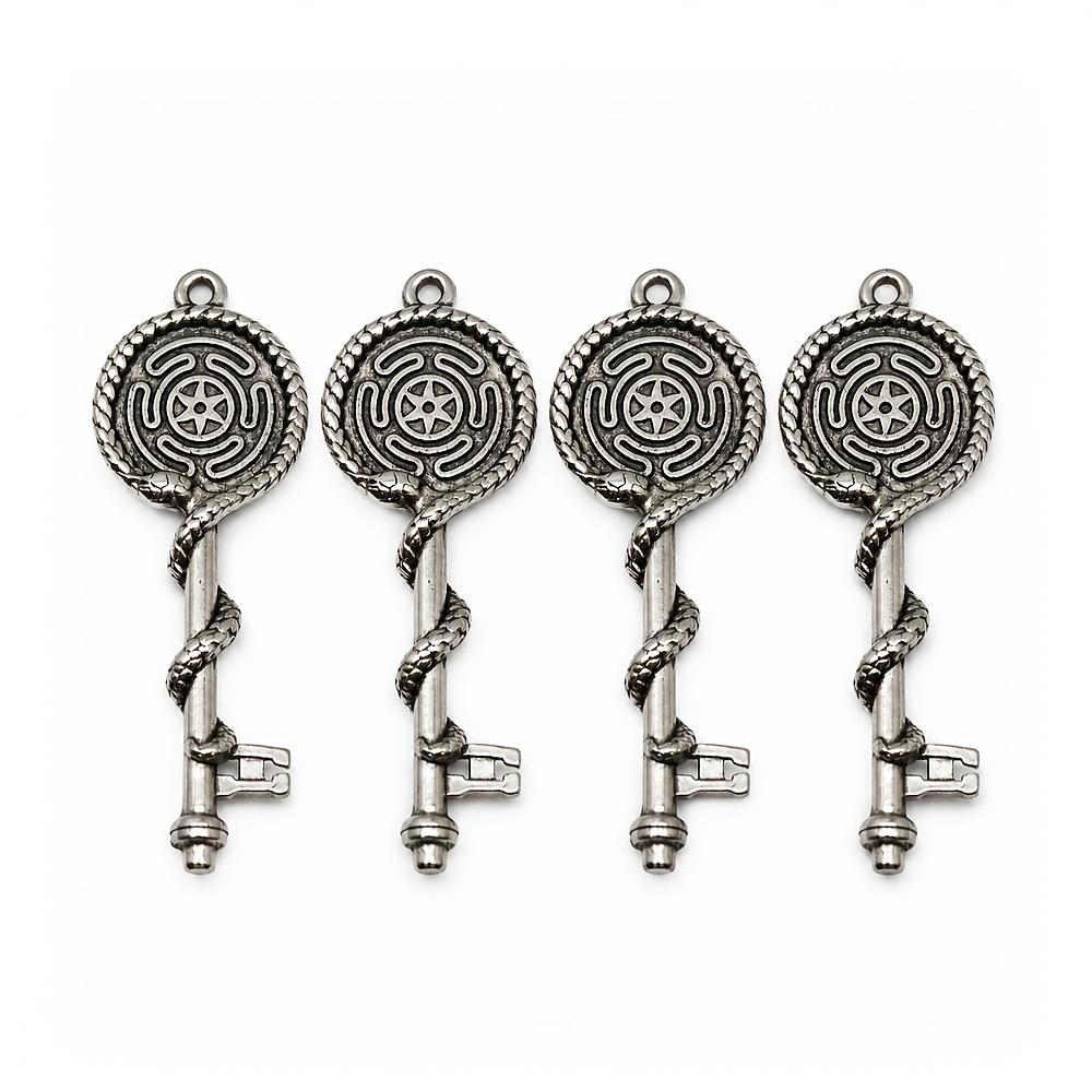 TEMU 4pcs Vintage Gothic Hip-hop Snake Coil Key Double-sided Alloy Pendant, Labyrinth Charm, Diy Handmade Necklace Bracelet Jewelry Accessories
