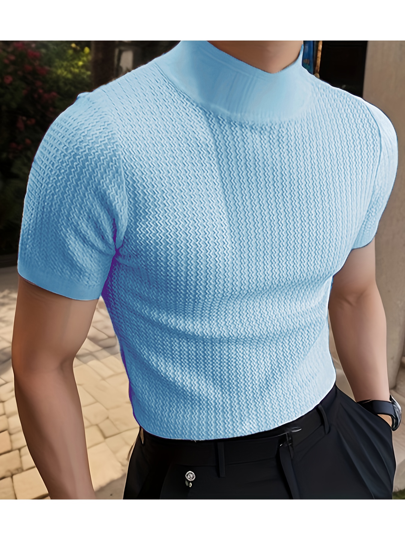 heren zomer fit hoge nek turtleneck t shirt ademend Temu Belgium