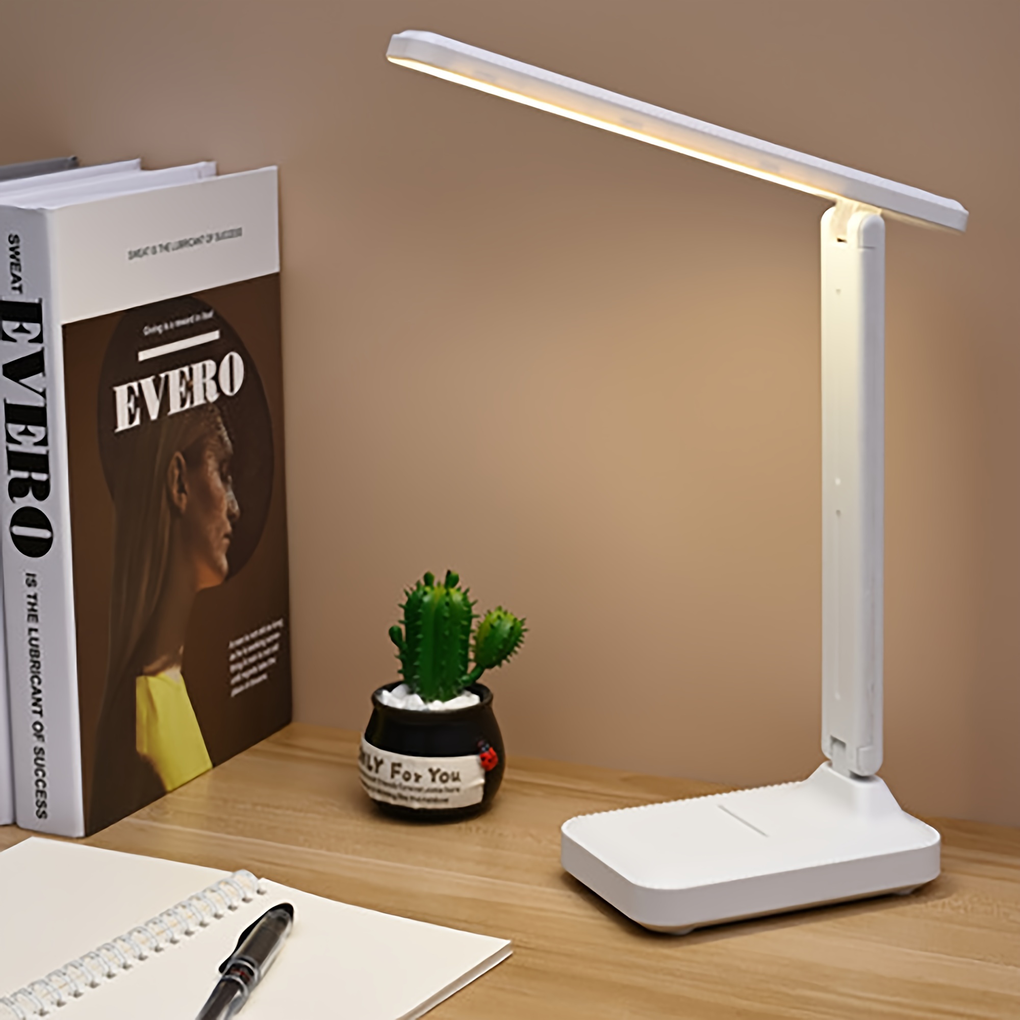 Lámpara de escritorio LED con cargador inalámbrico de 10 W y puerto de  carga USB, lámpara de escritorio de estudio, lámparas de lectura para  oficina