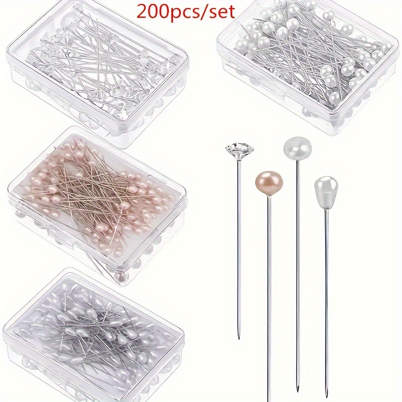 

200pcs Bouquet Pins Flower Pin, 4 Styles Pearl Head Pins, Crystal Head Corsage Pins For Dressmaking Jewelry Flower Decoration(mixed)