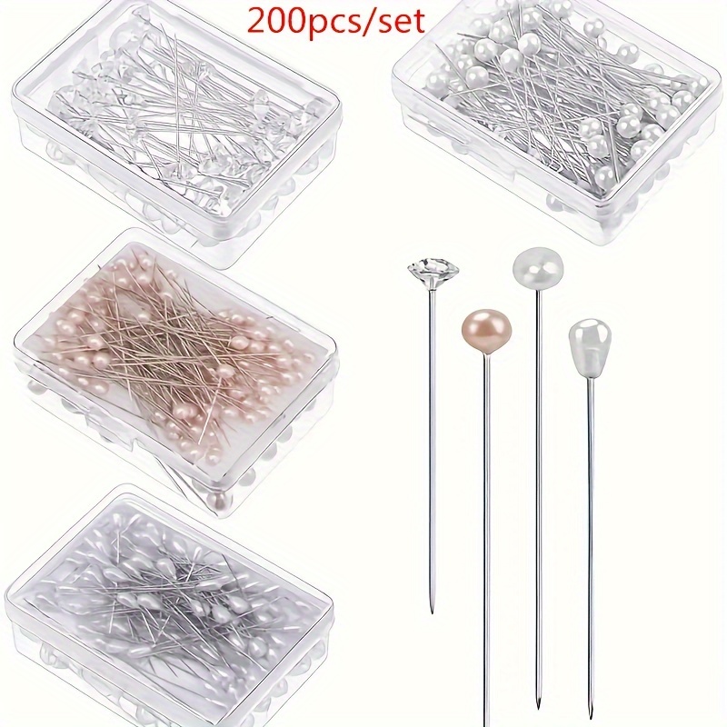 

200pcs Épingles à Bouquet Épingle à Fleur, 4 Styles Épingles à Tête de Perle Épingles à Tête de Cristal pour Couture Bijoux Décoration de Fleurs ()