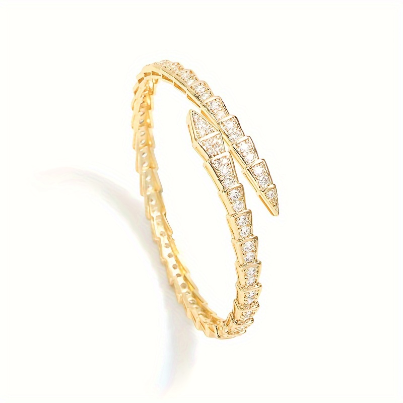 Chic Snake-Shaped Open Cuff Bracelet with Sparkling Cubic Zirconia - Minimalist Women's Fashion Accessory for Casual Attire details 0