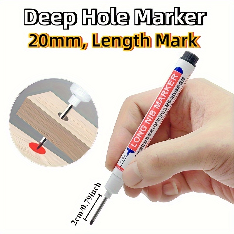 12pcs Precision Deep Hole Markers - 20mm Long Nib, Waterproof Ink Pens for Woodworking, Metal & Plastic - Red, Blue, Green, Black