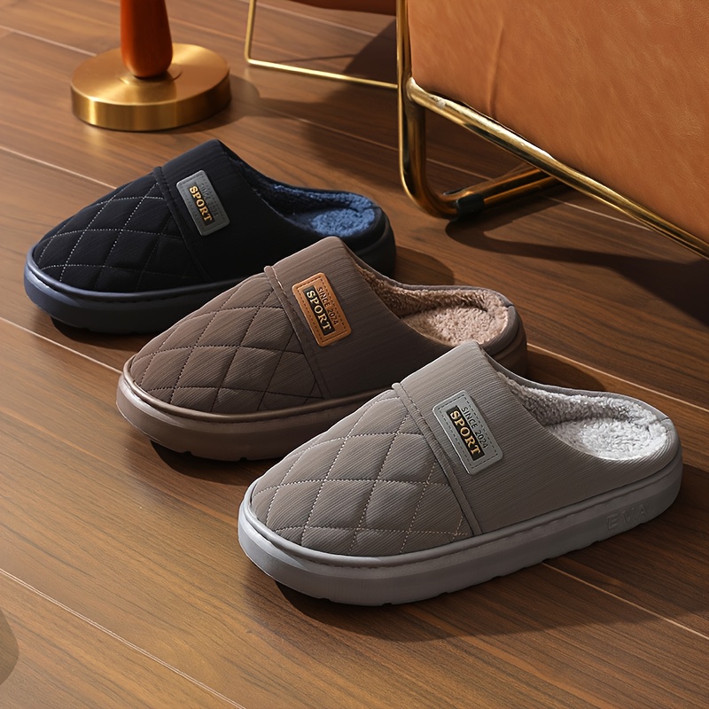 Men'S Winter Slippers - Thick Cushioned Sole Indoor/Outdoor House Shoes with Non-Slip EVA Outsole, Slip-On Warm Footwear for Cold Floors, Soft Fabric Lining - Available in Black, Brown, Navy, Gray - Ideal for Home, Office, Travel - Durable Winter Footwear for Big & Tall Men, Plush Interior Design, Durable Traction Sole, Men Slipper For Men, Slipper For Men, Slipper Men, Men Slipper, House Slipper For Men, Shoe For Men, Hausschuhe Herren