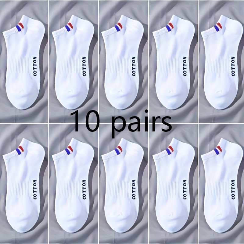 10 Pairs Of Men's Sports Short Socks, And White Letter Design, Couple Style, Fashionable, Versatile, Comfortable, Sweat-absorbent, Breathable