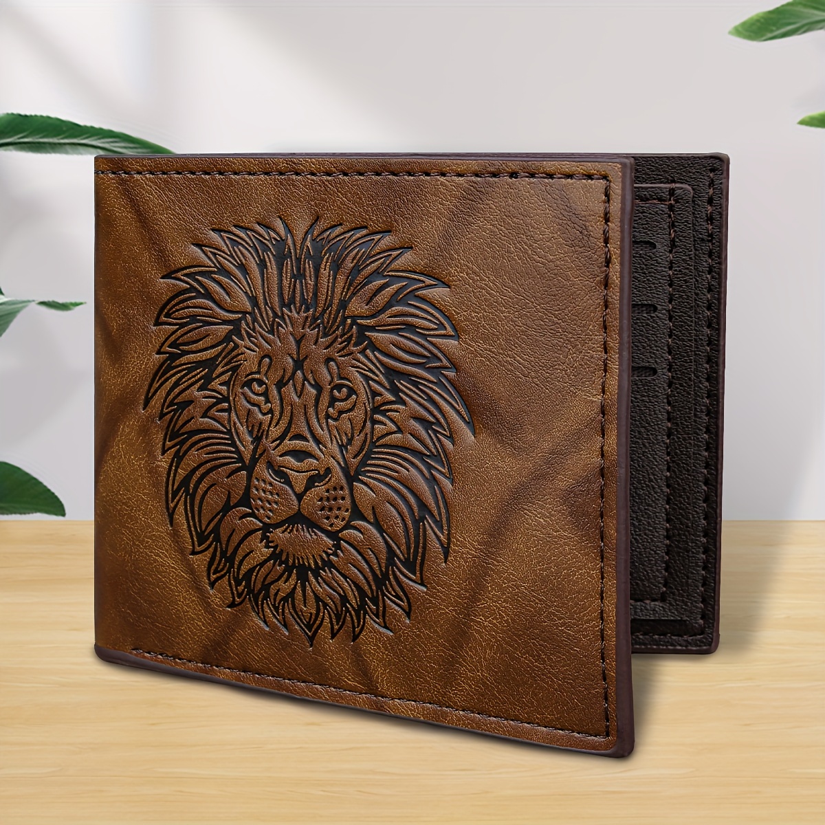 

Vintage Lion Embossed Men' - Soft Leather With Id Window,