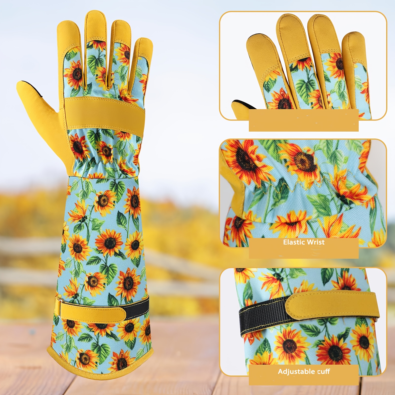 E-shop Damenhandschuhe - Atmungsaktive lange Handschuhe mit Grip, Outdoor-Handschuhe, Damenhandschuhe, Grüner Blumenmuster