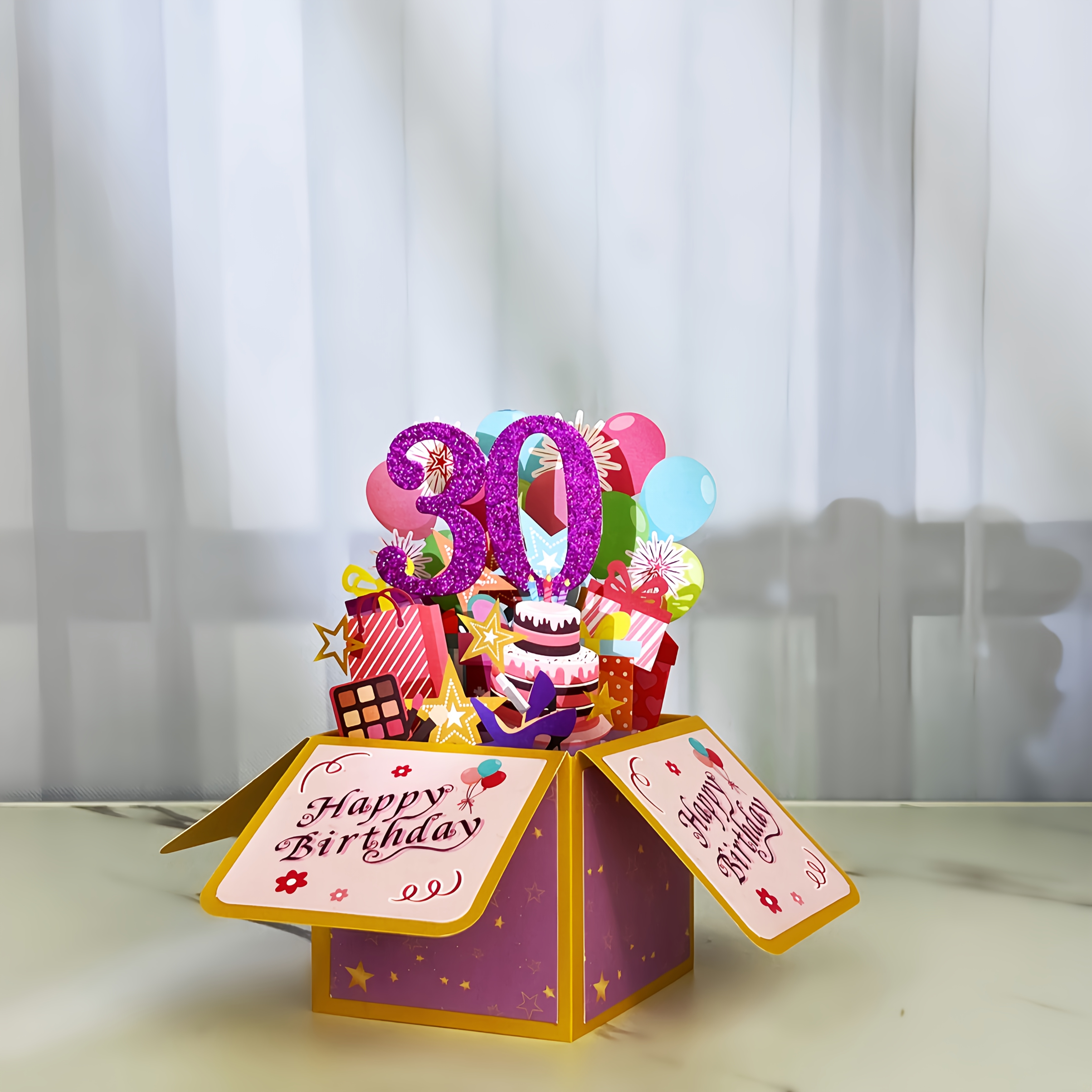 E-shop Eine schimmernde Grußkarte, eine "Happy 30th Birthday" Karte, eine Pop-Up 3D Karte mit Umschlag, eine Geburtstagssegnungskarte zum 30.